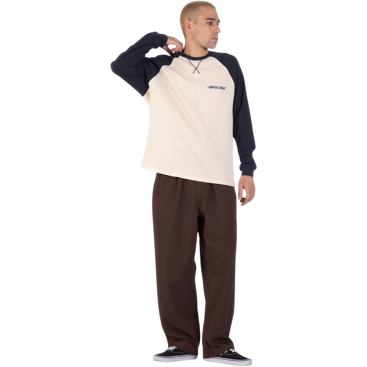 2026 Santa Cruz Mens Classic Strip Raglan Long Sleeve T-Shirt SCA-LTE-9851 - Wax Paper / Midnight Blue